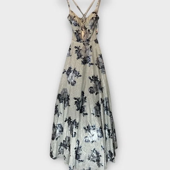 City Studios Juniors Lace-Up Floral Glitter Silver Charcoal Ball Gown Formal sz5 - Picture 3 of 16